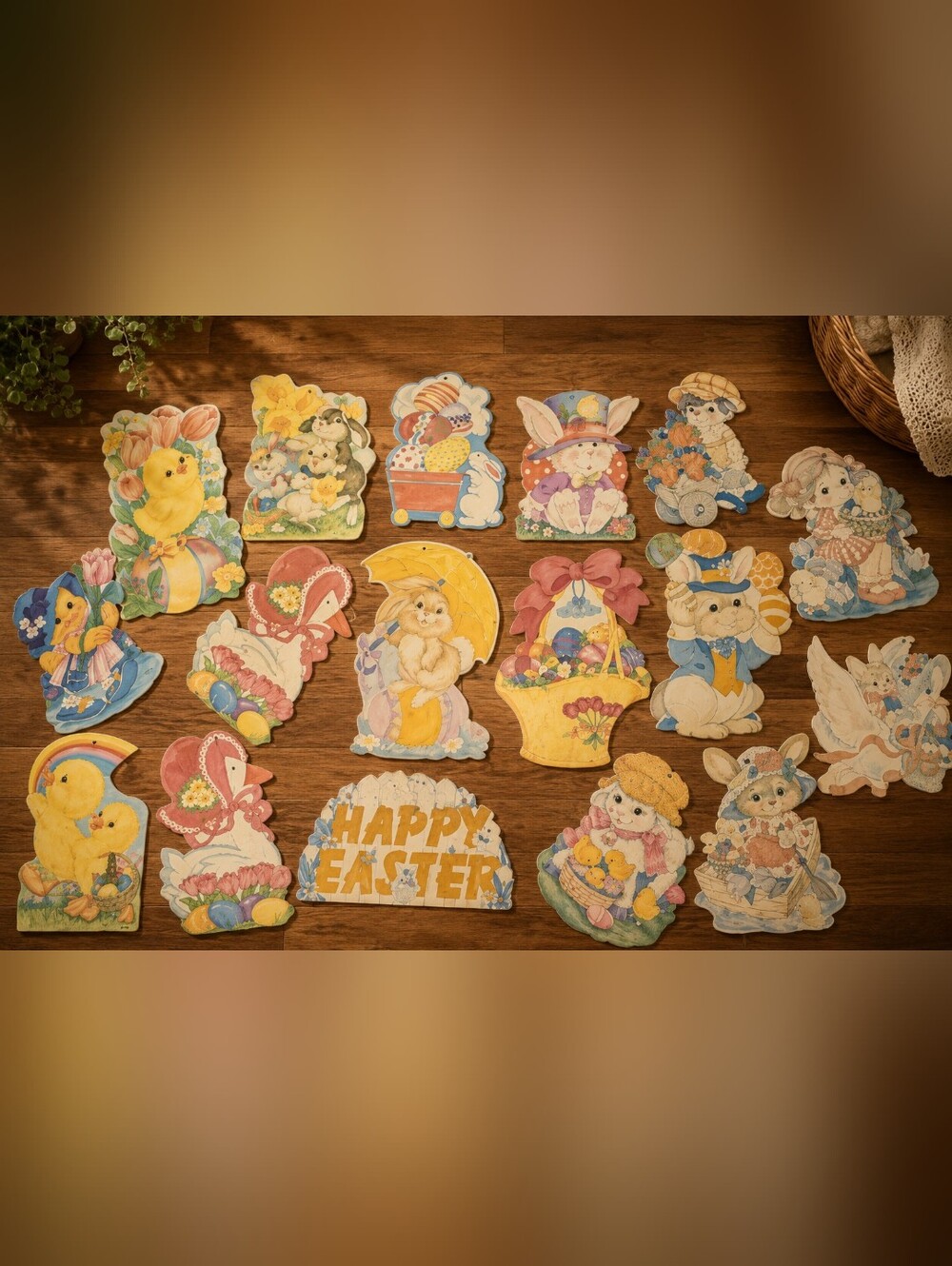 17 VTG Easter Die Cut Decorations Flocked Velour Bunnies Chicks Lot